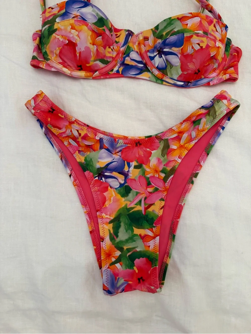 Four Three Seven Hawaiian Floral Pink Bikini Set